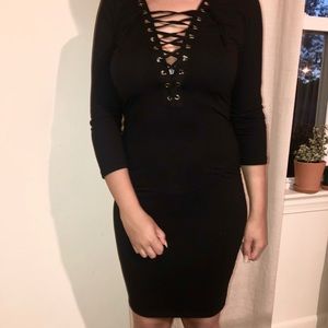 Love Culture Criss Cross Black Dress